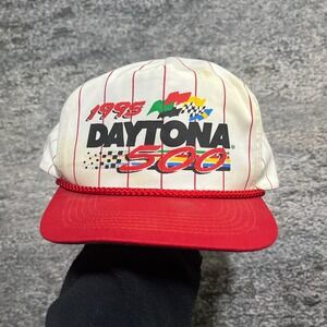 Vintage 1995 Daytona 500 Winston Cup Trucker Hat Snapback Mesh White Red San Sun